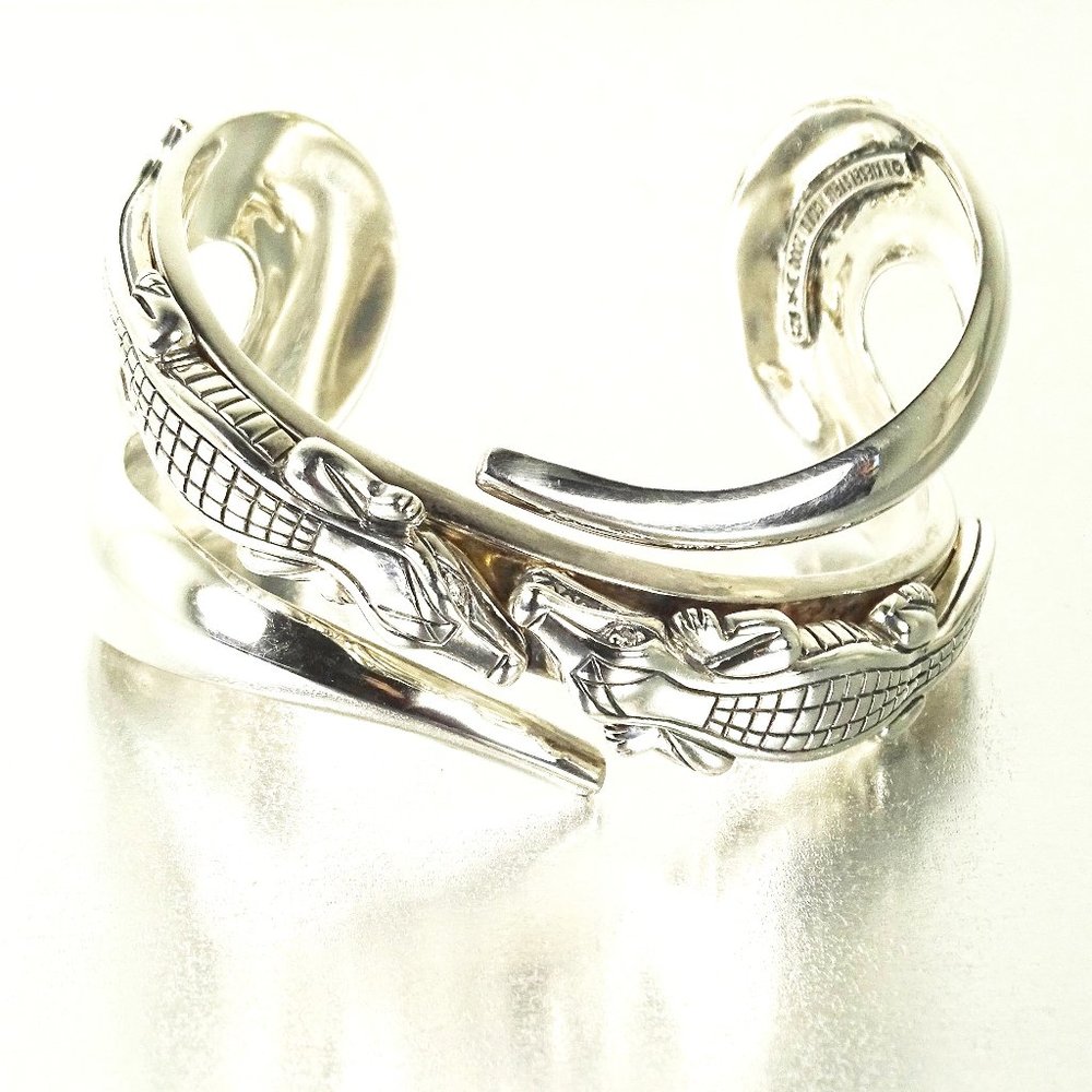 Barry Kieselstein-Cord Sterling Silver Alligators W/Diamond Eyes Cuff Bracelet